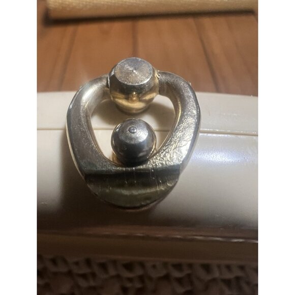 Gaymode Italy Purse Raffia Beaded Cream Beige Celluloid Handle 8” x 8” Clean - Picture 8 of 16